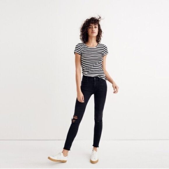 Madewell 9” High Rise Skinny Jeans Distressed Faded Black Wash Womens Size 26t